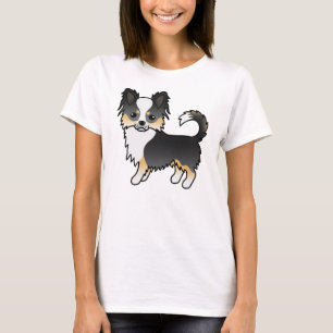 T-shirt Chihuahua à poil long tricolore noir Chien mignon