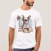 T-shirt Chihuahua avec lunettes de soleil à la plage (Devant)