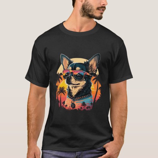 T-shirt Chihuahua Avec Lunettes De Soleil Et S (Devant)
