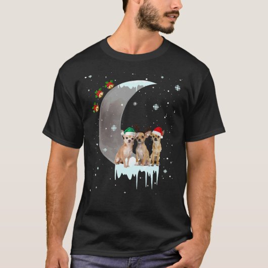 T-shirt Chihuahua Casquette Père Noël Et Lune Noël (Devant)