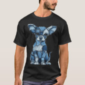 T-shirt Chihuahua Chien Blue Denim Patchwork (Devant)
