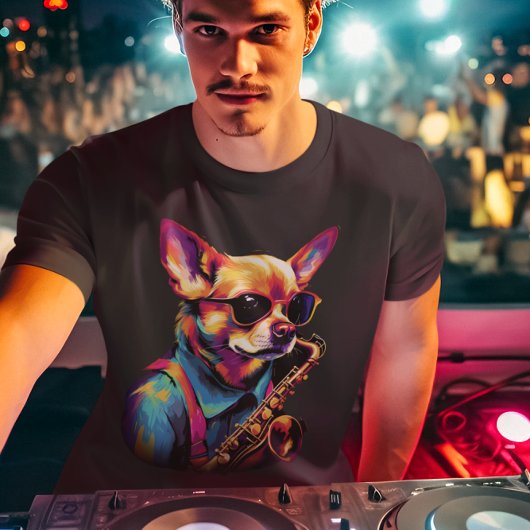 T-shirt Chihuahua Chien jouant du saxophone