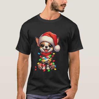 T-shirt Chihuahua Chien Lumières de Noël Santa Hat Garçons