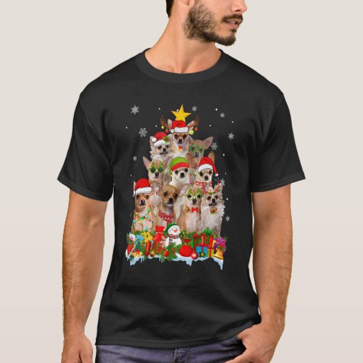 T-shirt Chihuahua Chien Noël Arbre Lumières Noël Noël Chap (Devant)