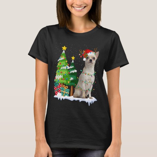 T-shirt Chihuahua Chien Santa Hat Reindee Lumières de Noël (Devant)