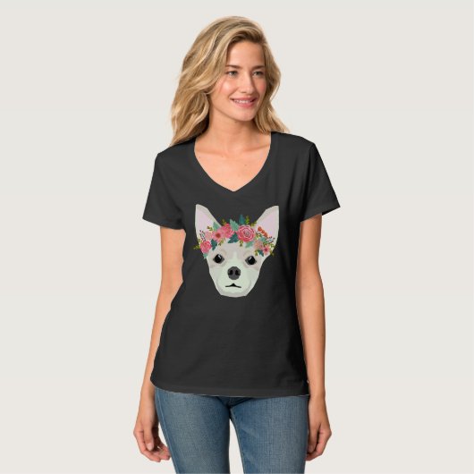T-shirt Chihuahua Chig race Florale Couronne Chihuahuas Pu (Devant entier)