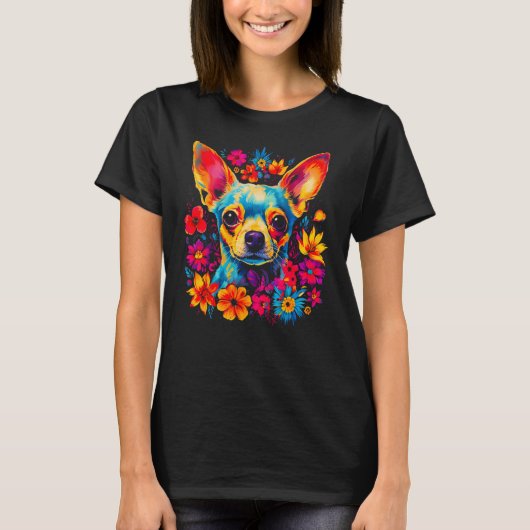 T-shirt Chihuahua Dog Flowers (Devant)