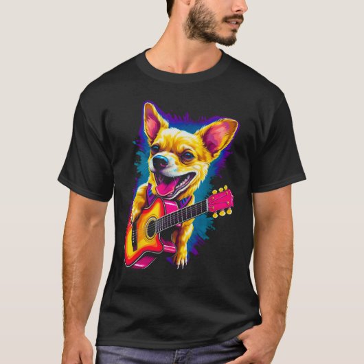 T-shirt Chihuahua Dog Guitar (Devant)