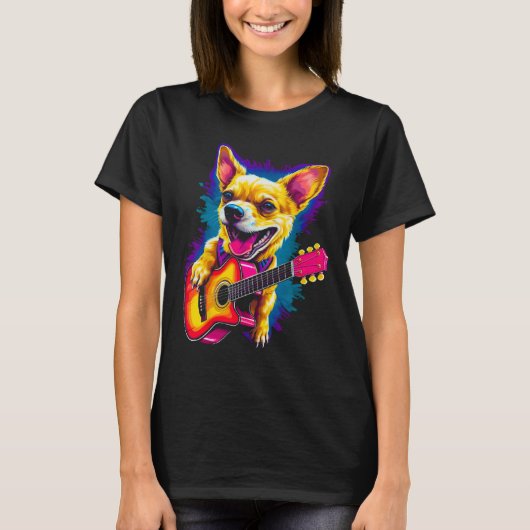 T-shirt Chihuahua Dog Guitar (Devant)