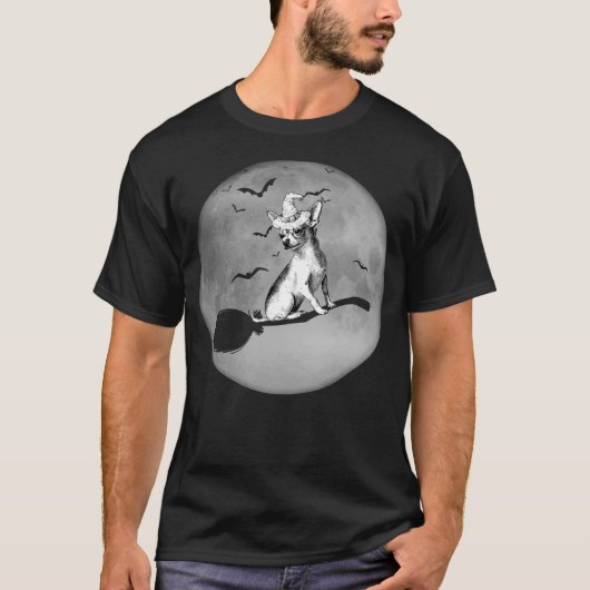 T-shirt Chihuahua Dog Witch Hat Broom Full Moon Dog Lovers (Devant)