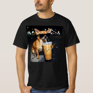 T-shirt Chihuahua drôle buvant un café glacé Humour amateu