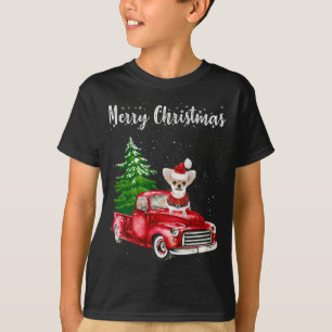 T-shirt Chihuahua équitation Camion Rouge Joyeux Noël Chie