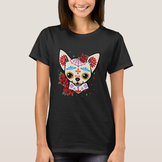 T-shirt Chihuahua Hull Day of Dead Sugar Skull Dog Ha (Devant)