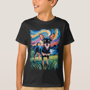 T-shirt Chihuahua lisse noir et feu étoile nuit chien