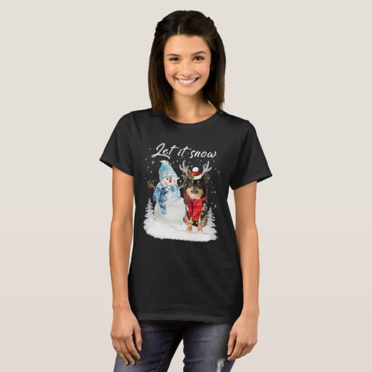 T-shirt Chihuahua Long Haie Chien Père Noël Noël Snowman (Devant entier)