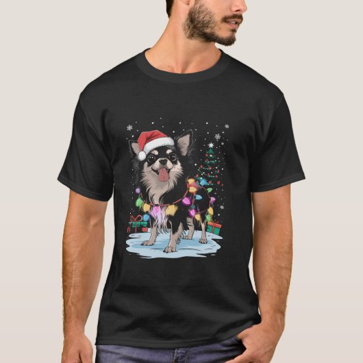 T-shirt Chihuahua Long Haig Chien Noël Lumière Noël Noël P (Devant)