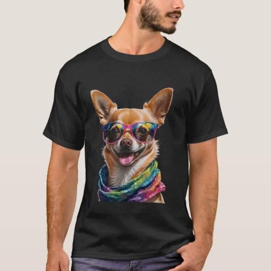 T-shirt Chihuahua Lunettes de soleil Chig Funny Animal Art (Devant)