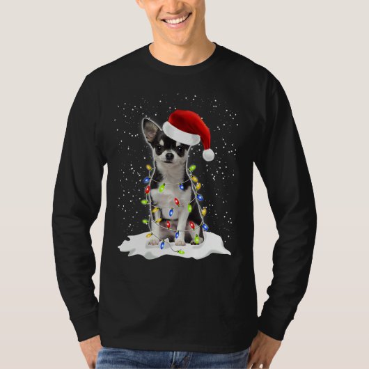 T-shirt Chihuahua Noire Fairy Lights Chien (Devant)