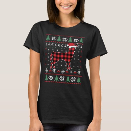 T-shirt Chihuahua Pajama de Noël Chien rouge à plaid Ugly  (Devant)