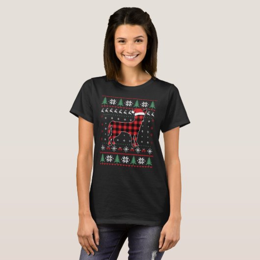 T-shirt Chihuahua Pajama de Noël Chien rouge à plaid Ugly  (Devant entier)