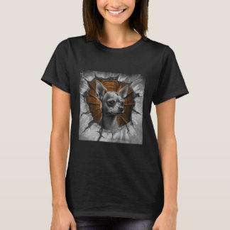T-shirt Chihuahua Peers Through A Grey Wooden Wall