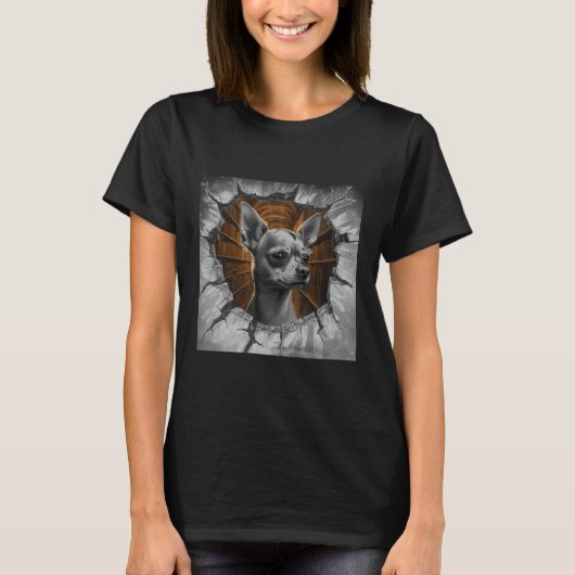 T-shirt Chihuahua Peers Through A Grey Wooden Wall (Devant)