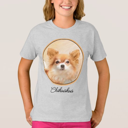 T-shirt Chihuahua Peinture de Chien à long Haired Art orig (Devant)