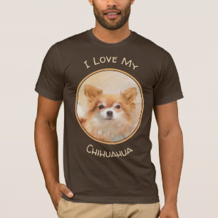 T-shirt Chihuahua Peinture de Chien à long Haired Art orig