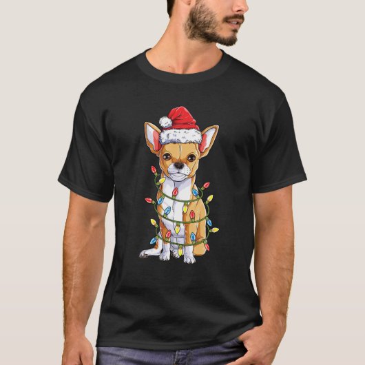 T-shirt Chihuahua Père Noël Jeu de Noël Lumières Noël Cade (Devant)