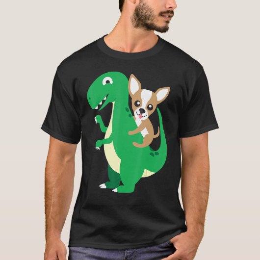 T-shirt Chihuahua Riding T Rex Dinosaur Dino Chien Hallowe (Devant)