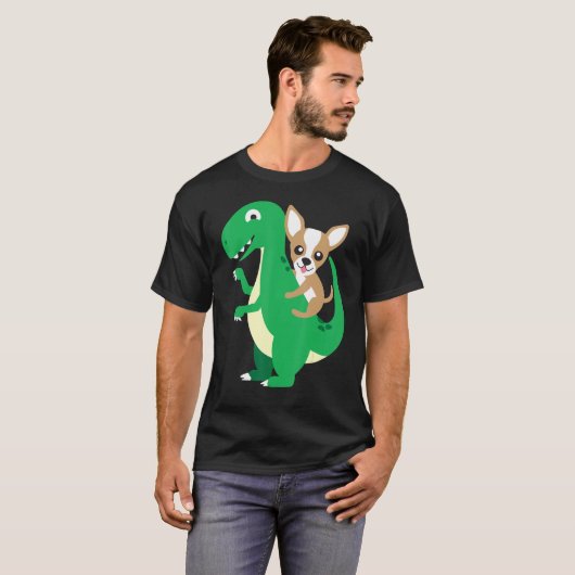T-shirt Chihuahua Riding T Rex Dinosaur Dino Chien Hallowe (Devant entier)