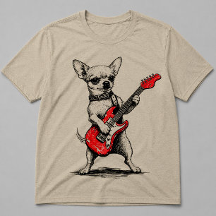 T-shirt Chihuahua Rockstar Chien Jouant de la Guitare Élec