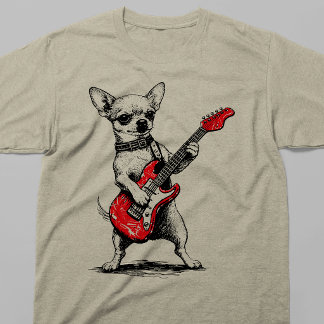 T-shirt Chihuahua Rockstar Chien Jouant de la Guitare Élec