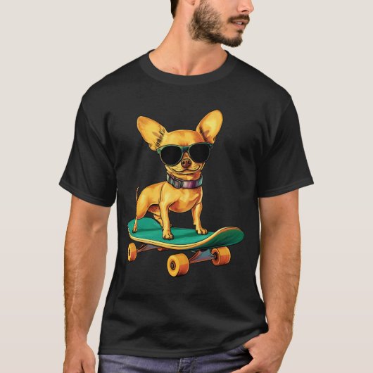 T-shirt Chihuahua Skateboard long manche (Devant)