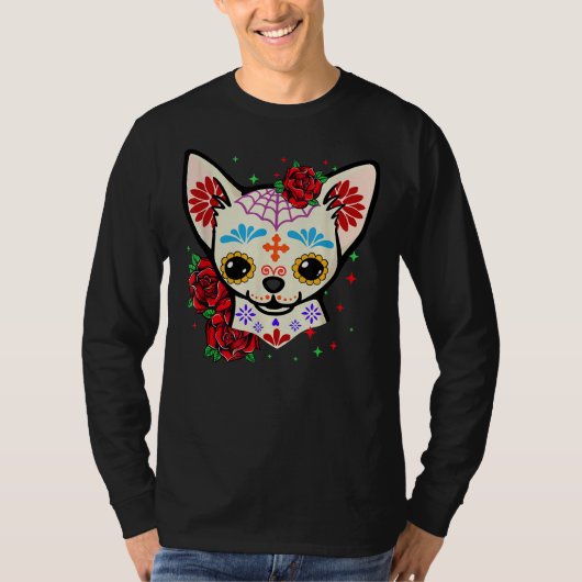 T-shirt Chihuahua Skulls Day Of Dead Sugar Skull Chien H (Devant)