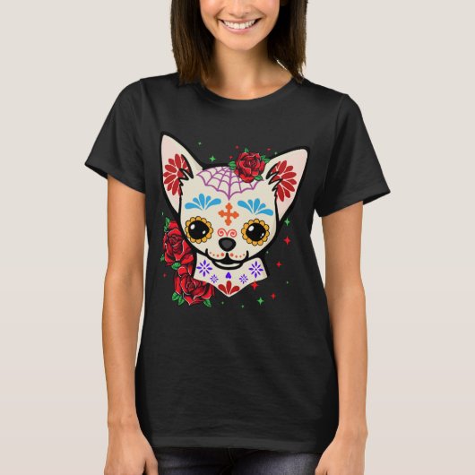 T-shirt Chihuahua Skulls Day of Dead Sugar Skull Chien H (Devant)
