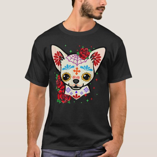 T-shirt Chihuahua Skulls Day Of Dead Sugar Skull Chien H (Devant)