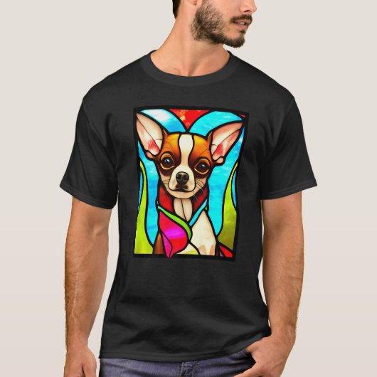 T-shirt Chihuahua - Stained Glass Pop Art Premium_3 (Devant)