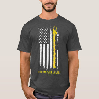 T-shirt Childhood Cancer Awareness America Flag Gold Ribbo