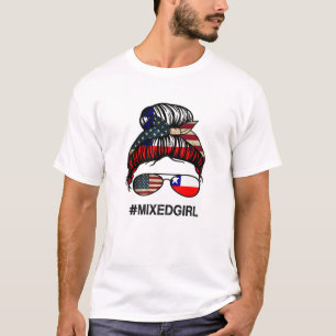 T-shirt Chili Drapeau Américain - USA Chilien Messy Bun