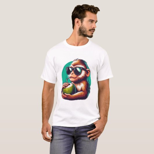 T-shirt "Chill Monkey Sipping Cocout - Vibes d'été Cool" (Devant entier)