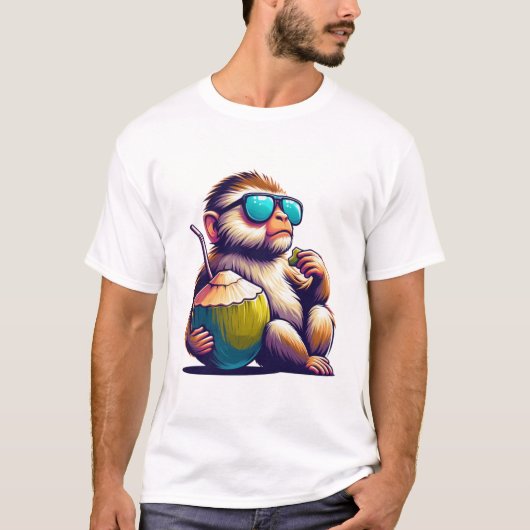 T-shirt "Chill Monkey with Coconut - Tropical Relaxation" (Devant)