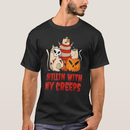 T-shirt Chillin avec mes Creeps Chat Serial Killer Hallowe (Devant)