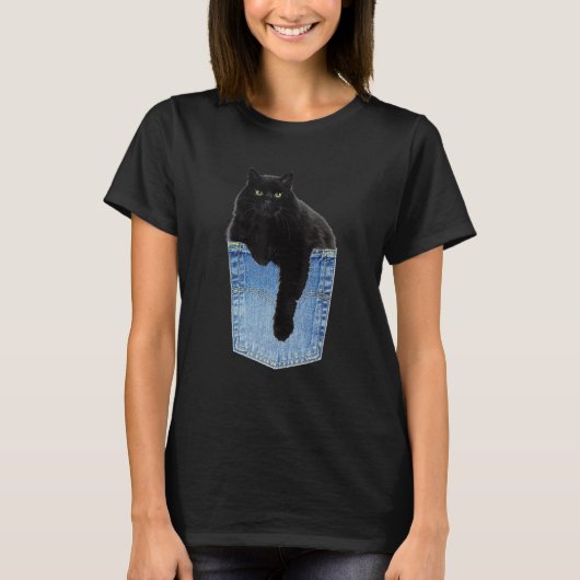 T-shirt Chillin Chat Noir Dans Denim Jean Pocket Animal De (Devant)