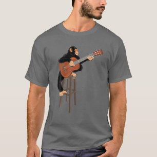 T-shirt Chimpanzé Jouant De Guitare Acoustique. Drôle si