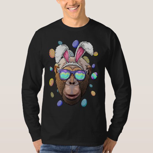 T-shirt Chimpanzé Lapin de Pâques Oreilles Drôle OEufs de  (Devant)