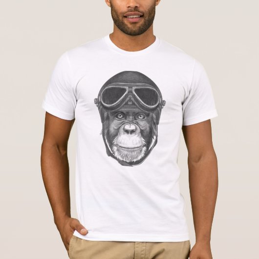 T-shirt Chimpanzé vintage de casque (Devant)