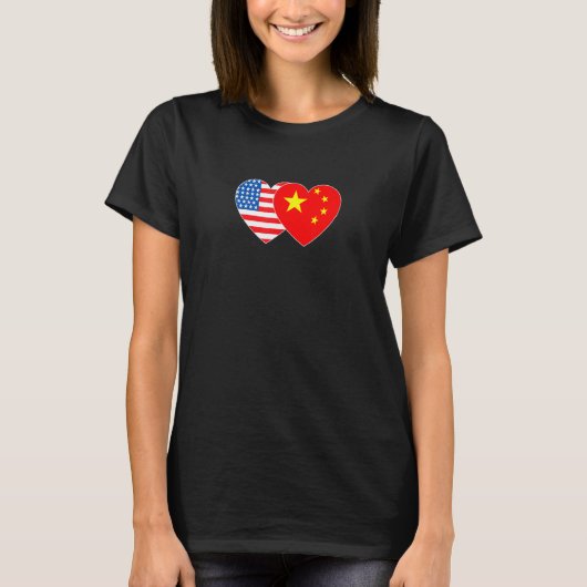 T-shirt China and USA Flag Twin Heart for Chinese American (Devant)