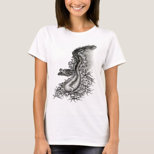 T-shirt Chine Dragon, noir et blanc Design en Tattoostyl (Devant)