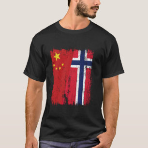 T-shirt Chine Norvège Demi-drapeau Chinois Norvégien Ancêt